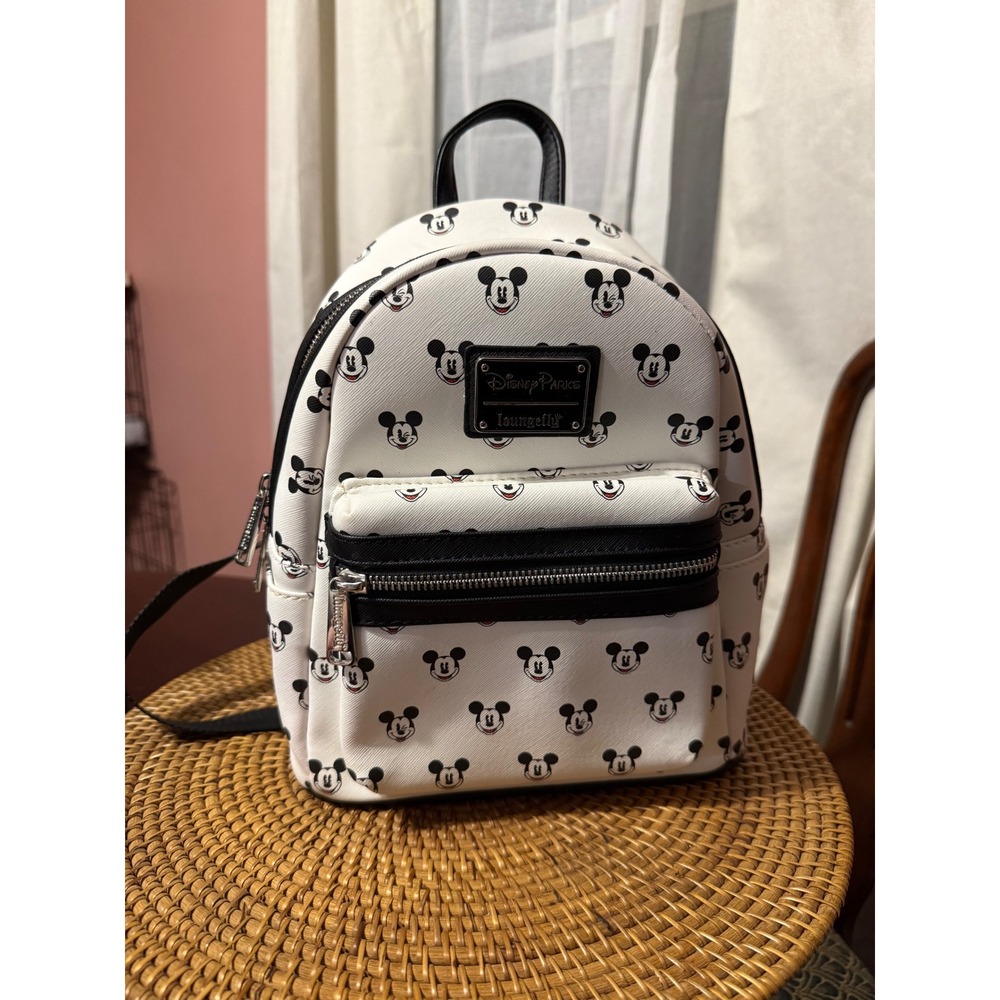 Disney Parks Loungefly Mickey Mouse Expressions Mini Backpack White Black